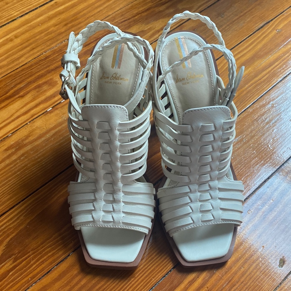 Sam Edelman Ivory Holland Leather Square-toe Huarache Heels Size 7
